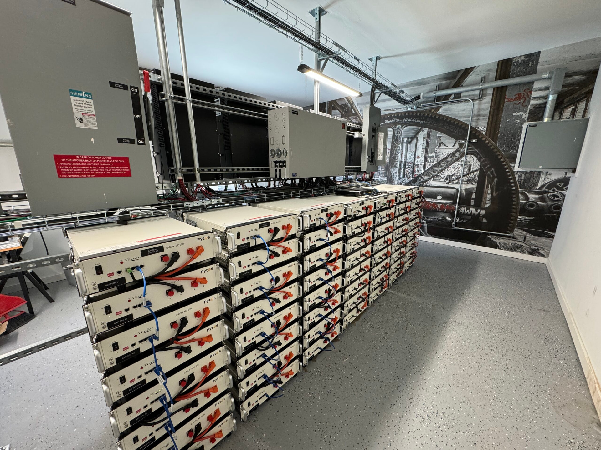 Inverter and battery detail at the off-grid Airbnb