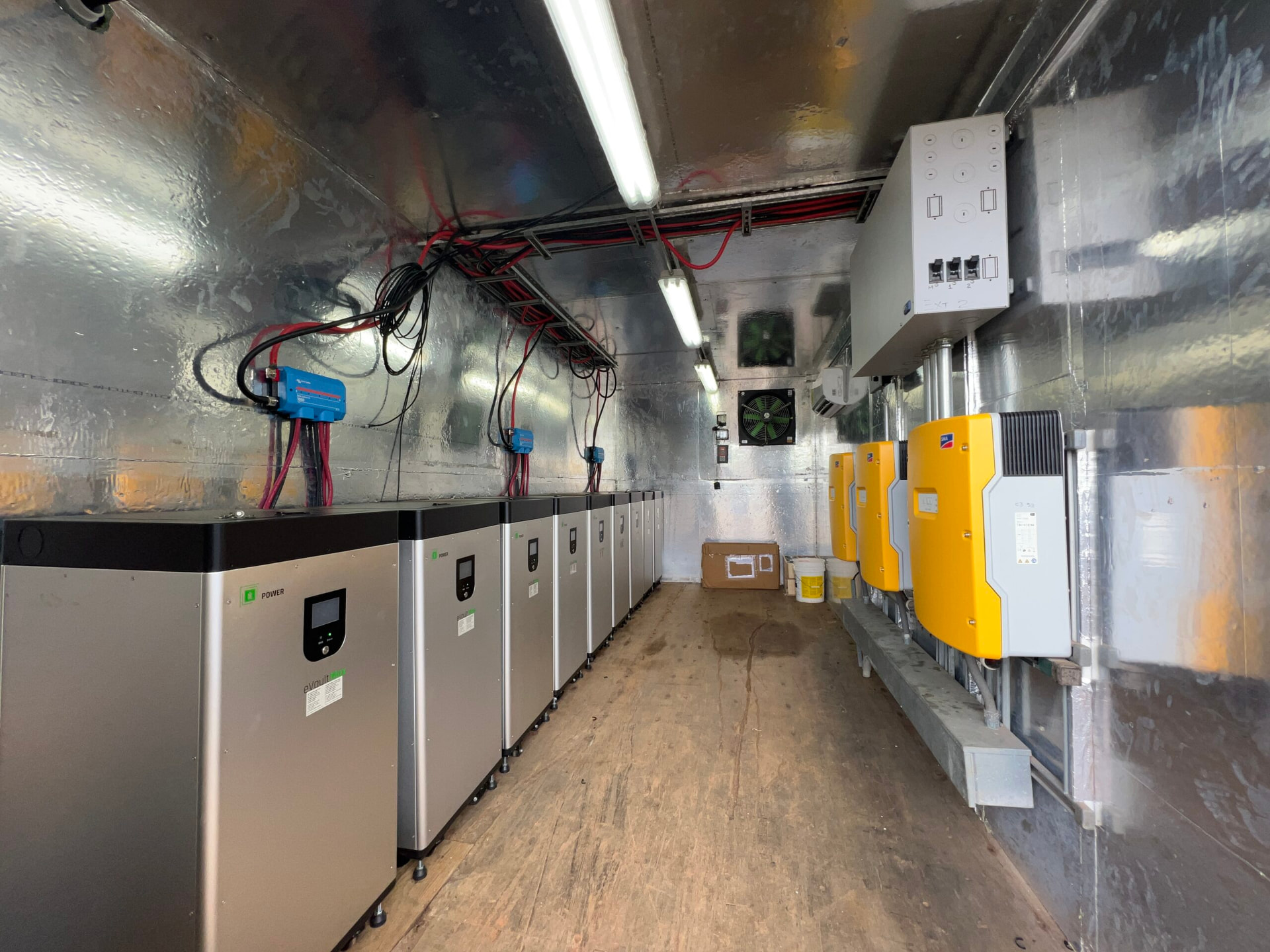 Inverters and battery storage inside the island power container
