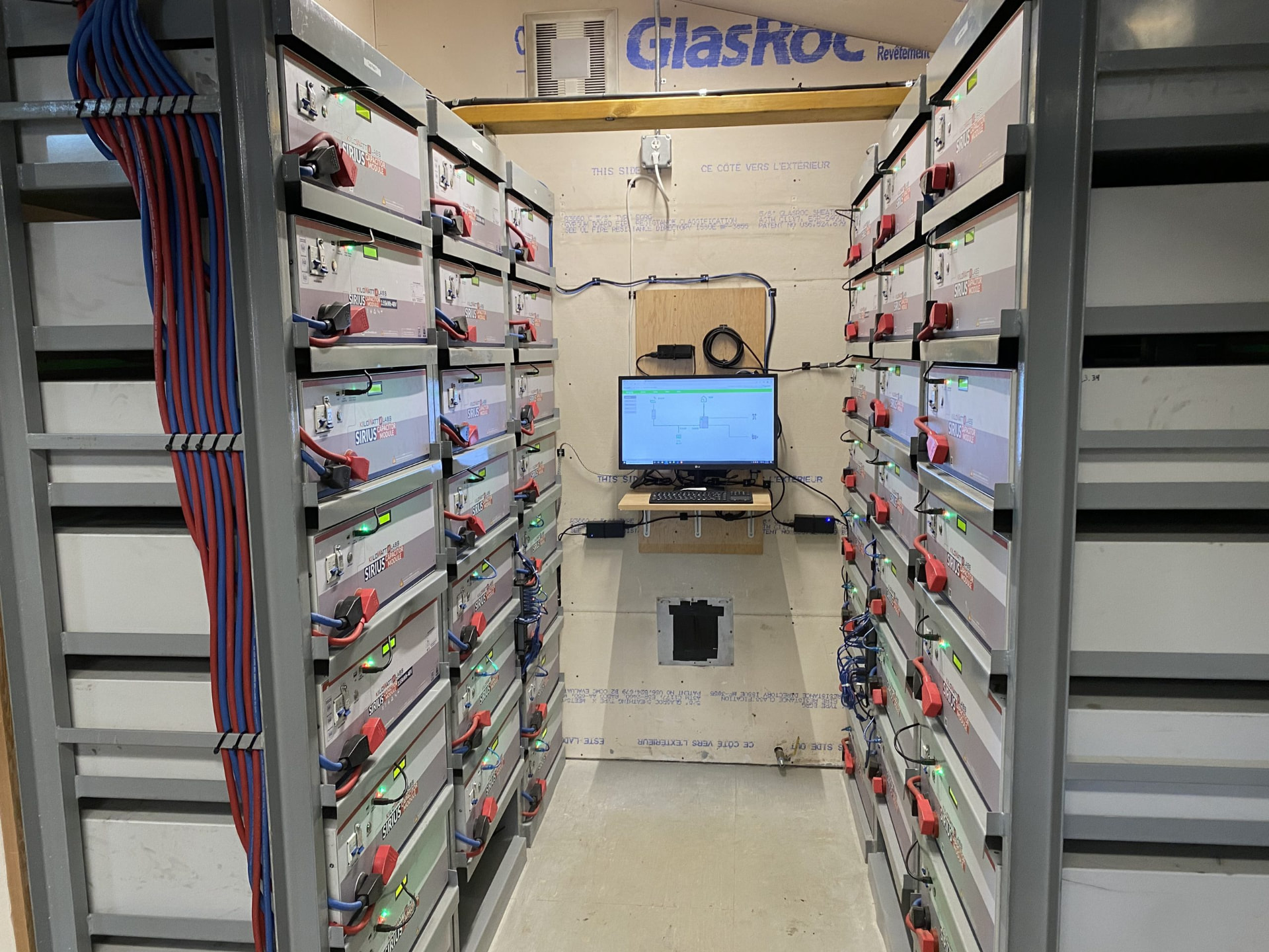 Battery racks and system monitoring in the lodge power building