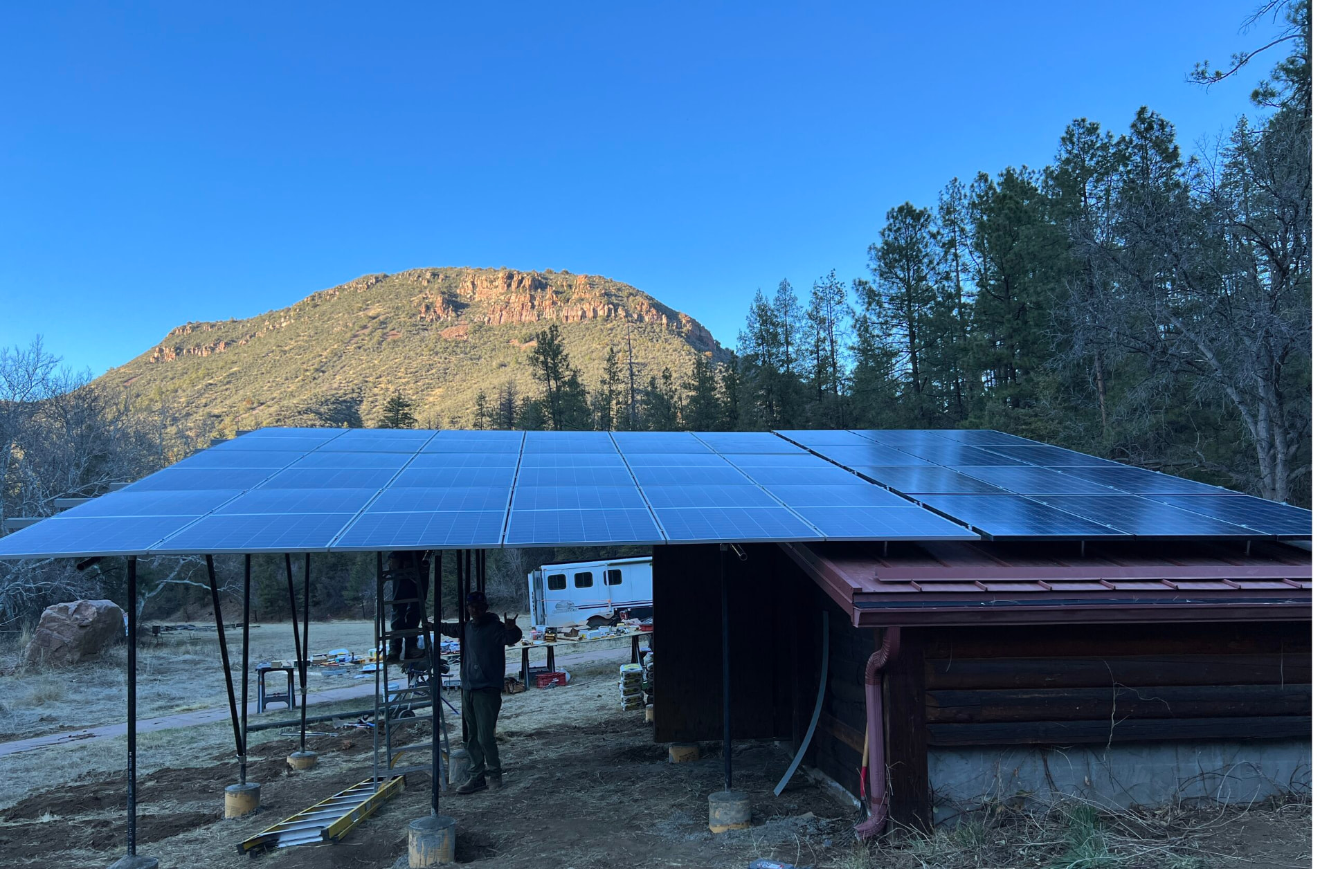 Solar canopy at the multi-lodge mountain vacation property