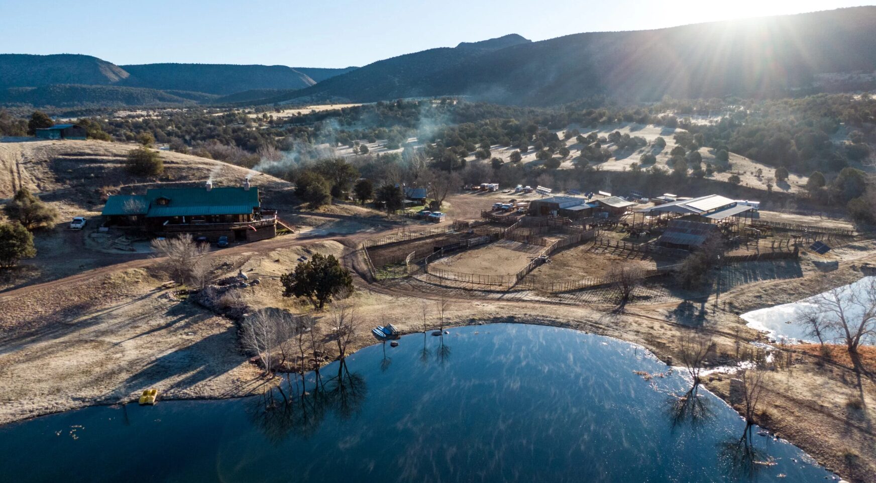 Aerial view of the off-grid dude and cattle ranch